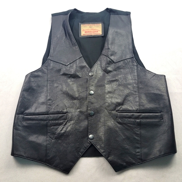 Permit Platinum Leather black leather snap front vest adjustable back - Picture 1 of 5